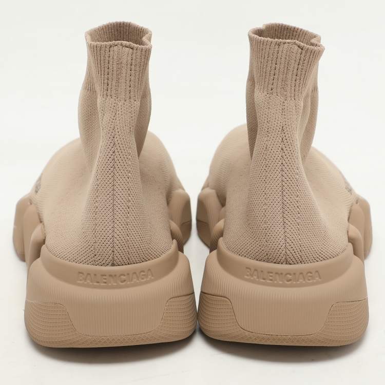 Pre Owned Balenciaga Beige Knit Fabric Speed Trainer High Top Sneakers Size 37