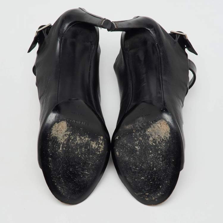 Pre Owned Balenciaga Black Leather Open Toe Strappy Slingback Sandals Size 39