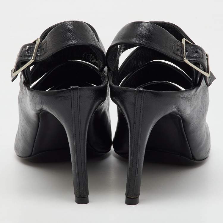 Pre Owned Balenciaga Black Leather Open Toe Strappy Slingback Sandals Size 39