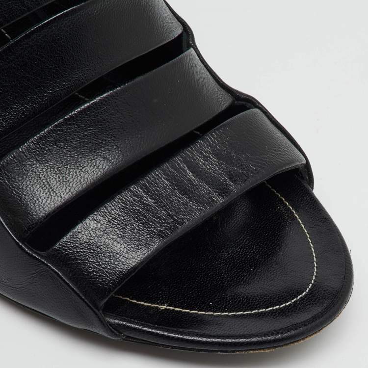 Pre Owned Balenciaga Black Leather Open Toe Strappy Slingback Sandals Size 39