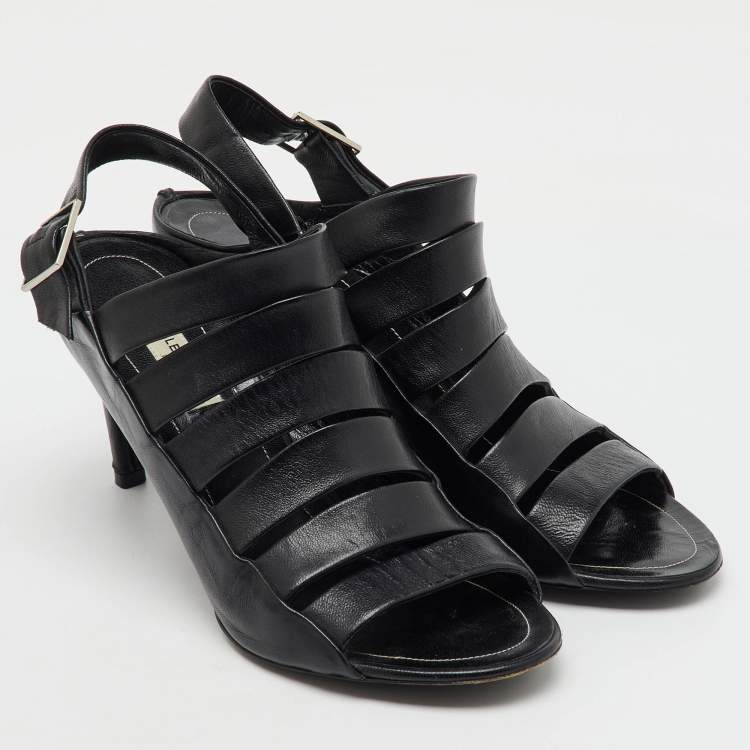 Pre Owned Balenciaga Black Leather Open Toe Strappy Slingback Sandals Size 39