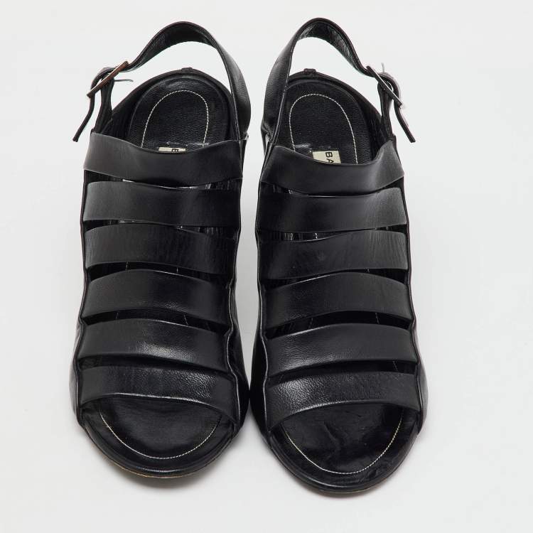 Pre Owned Balenciaga Black Leather Open Toe Strappy Slingback Sandals Size 39