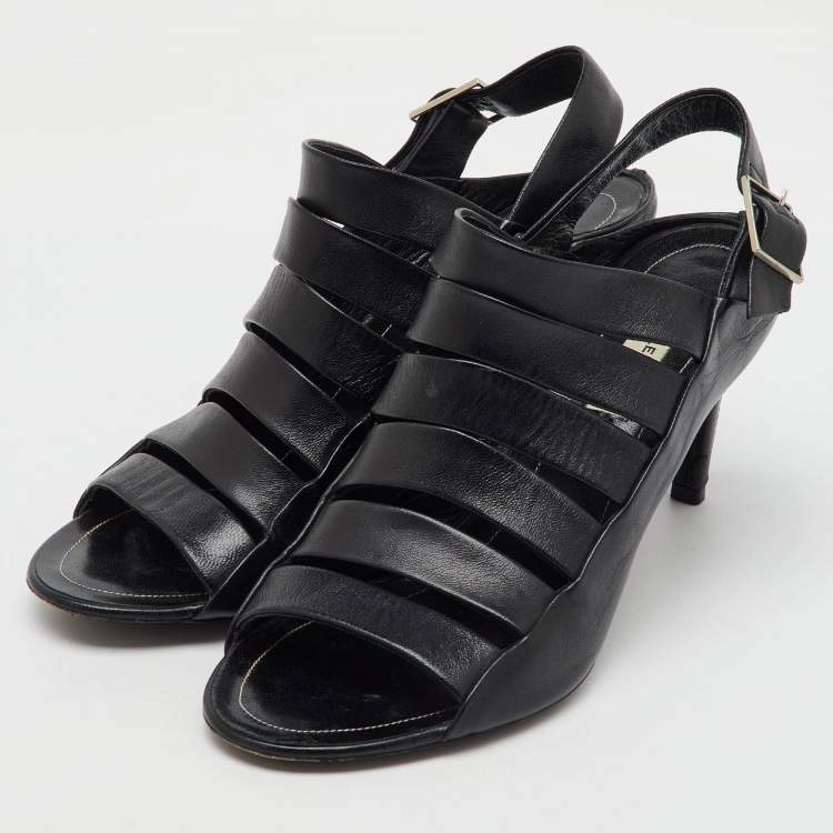 Pre Owned Balenciaga Black Leather Open Toe Strappy Slingback Sandals Size 39