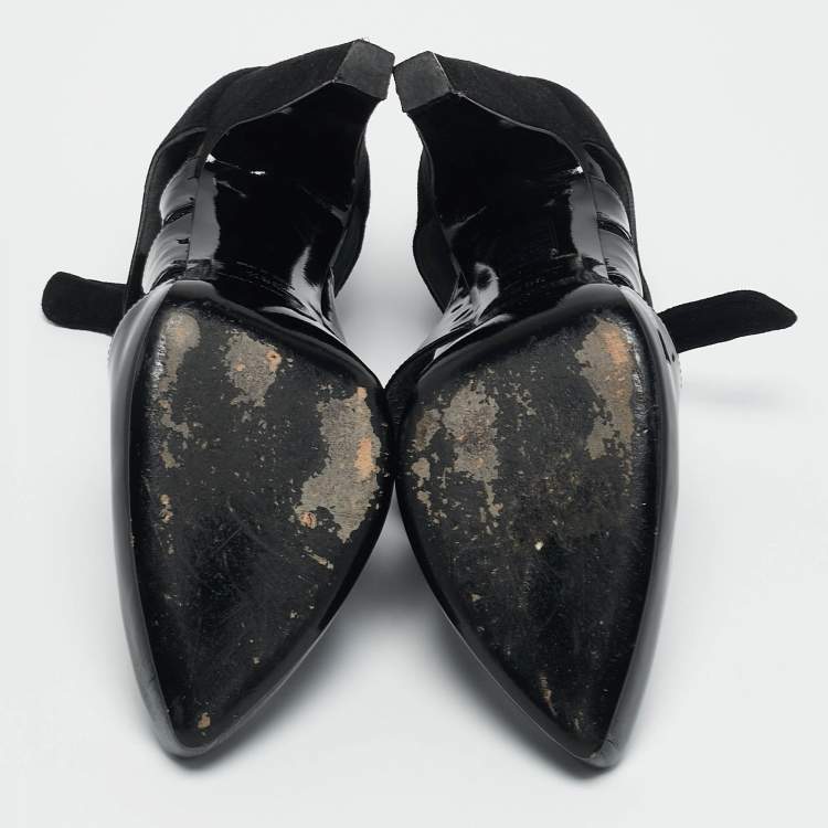 Pre Owned Balenciaga Black Patent Leather and Suede Cut Out Pumps Size 38.5