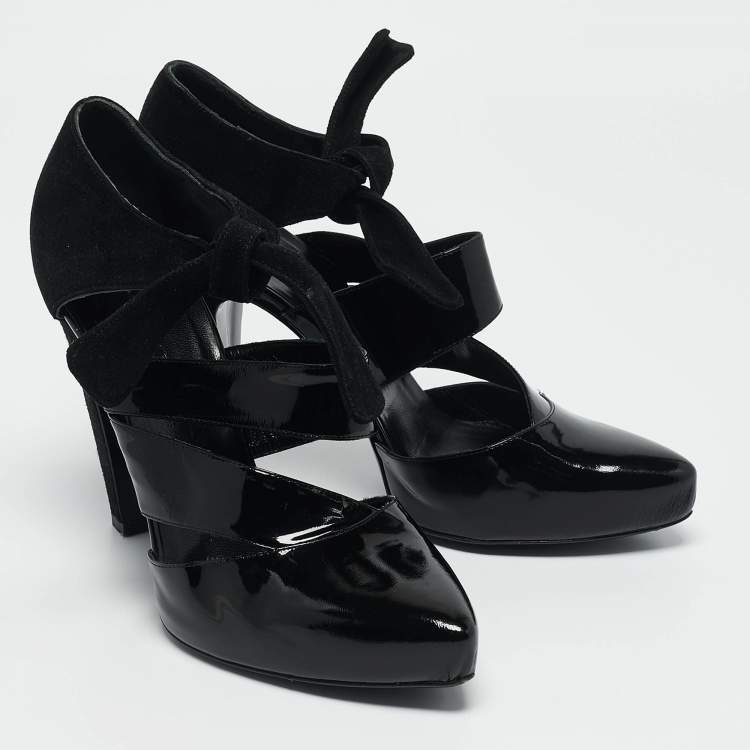 Pre Owned Balenciaga Black Patent Leather and Suede Cut Out Pumps Size 38.5