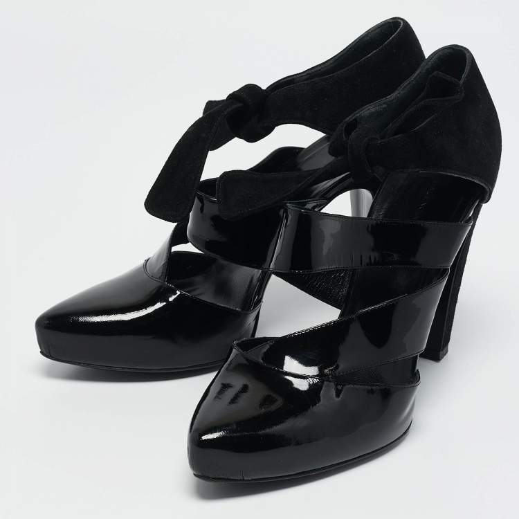 Pre Owned Balenciaga Black Patent Leather and Suede Cut Out Pumps Size 38.5