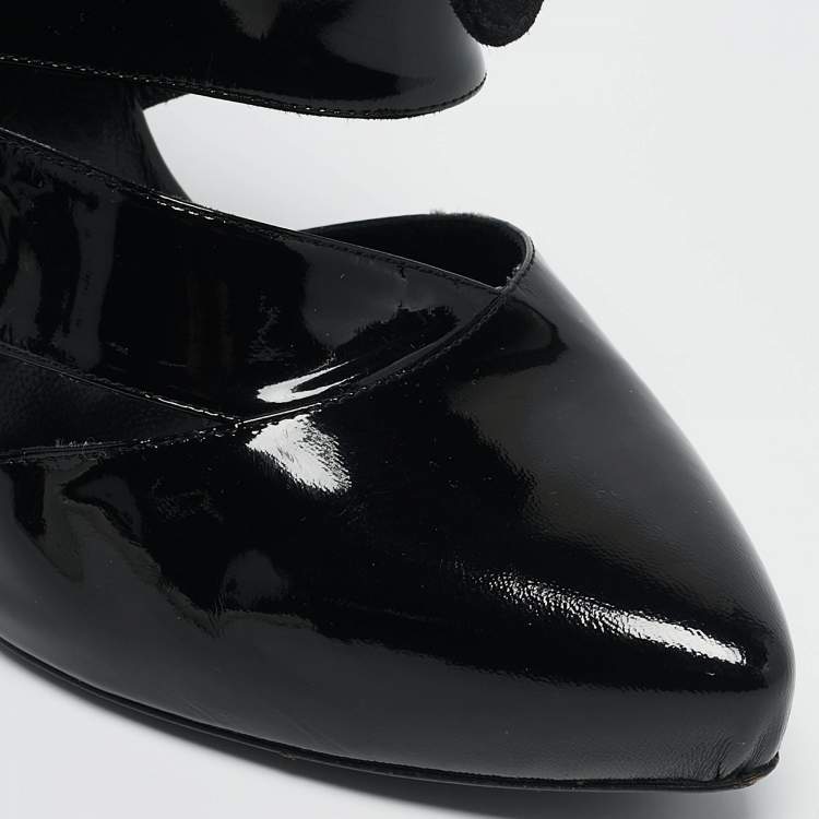 Pre Owned Balenciaga Black Patent Leather and Suede Cut Out Pumps Size 38.5