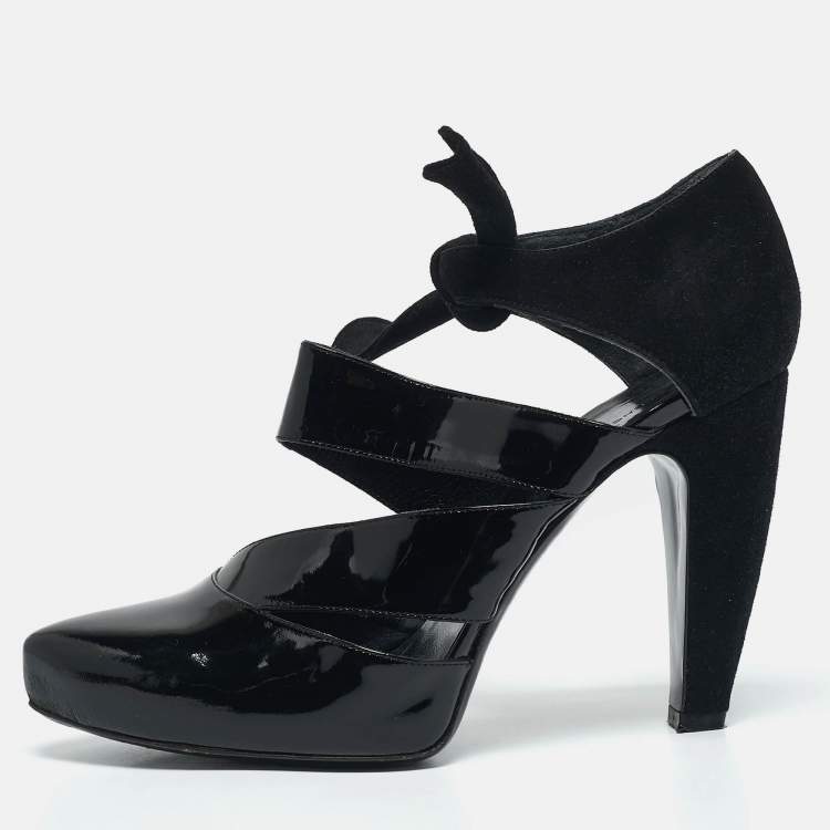 Pre Owned Balenciaga Black Patent Leather and Suede Cut Out Pumps Size 38.5