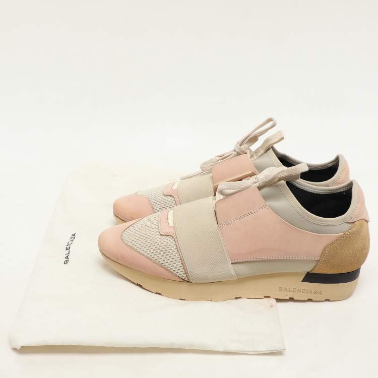 Pre Owned Balenciaga Pink/Beige Neoprene And Leather Race Runner Sneakers Size 39