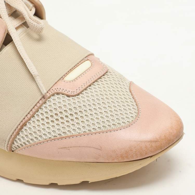Pre Owned Balenciaga Pink/Beige Neoprene And Leather Race Runner Sneakers Size 39