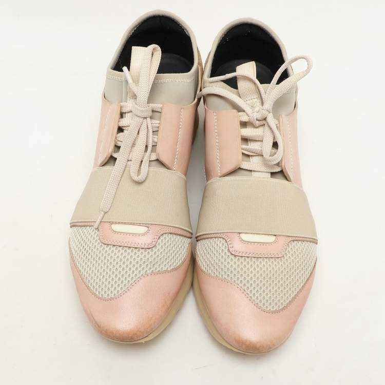 Pre Owned Balenciaga Pink/Beige Neoprene And Leather Race Runner Sneakers Size 39