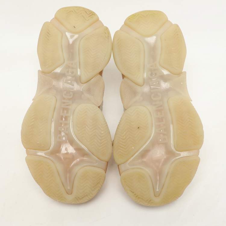 Pre Owned Balenciaga Beige Nubuck and Mesh Triple S Sneakers Size 37