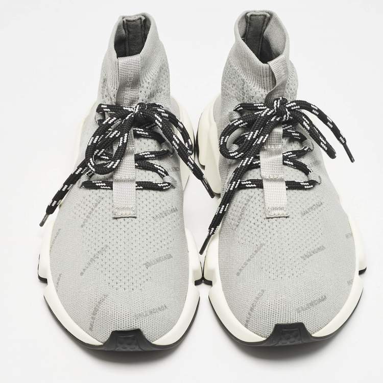 Pre Owned Balenciaga Grey Knit Fabric Speed Trainer Sneakers Size 37