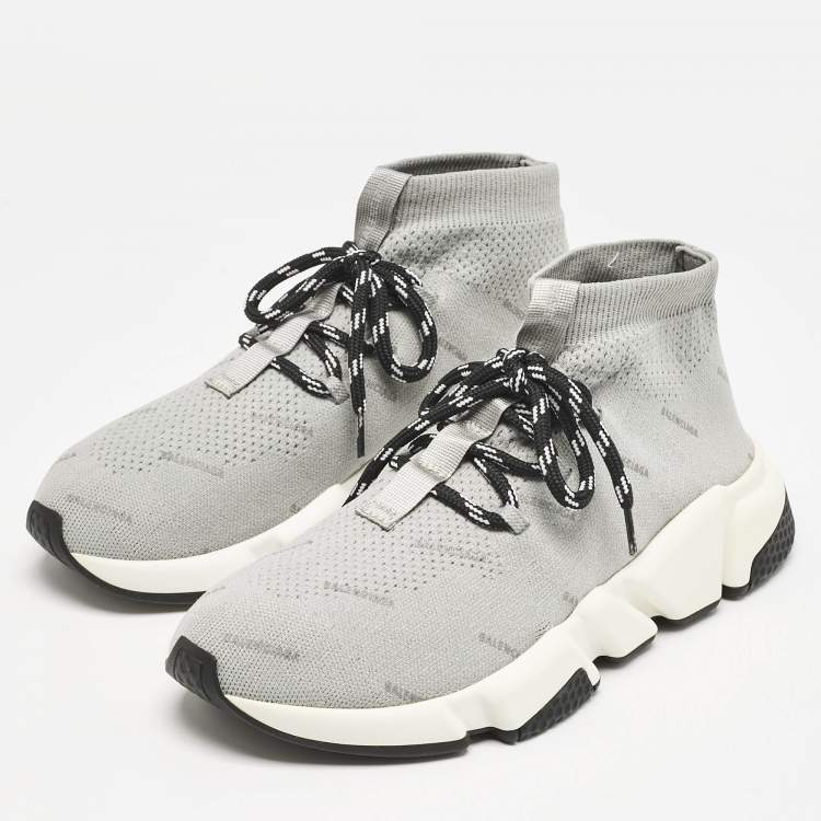 Pre Owned Balenciaga Grey Knit Fabric Speed Trainer Sneakers Size 37