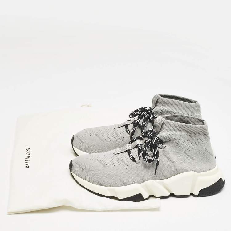 Pre Owned Balenciaga Grey Knit Fabric Speed Trainer Sneakers Size 37