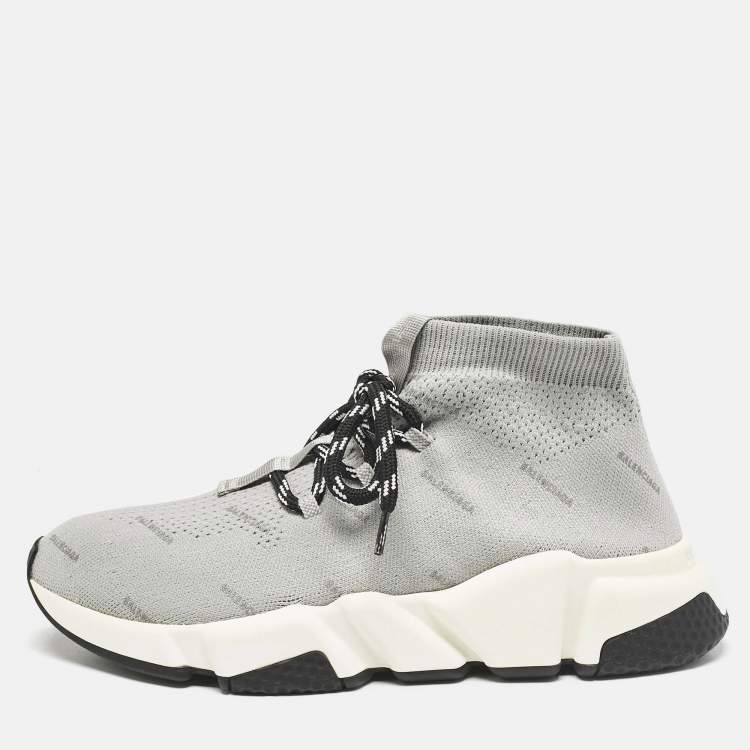 Pre Owned Balenciaga Grey Knit Fabric Speed Trainer Sneakers Size 37