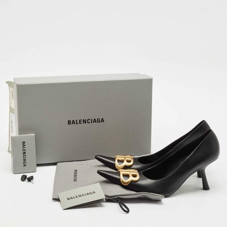 Pre Owned Balenciaga Black Leather Knife BB Pointed Toe Pumps Size 36