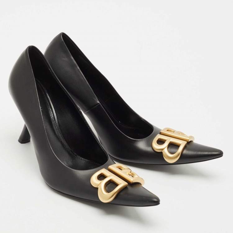Pre Owned Balenciaga Black Leather Knife BB Pointed Toe Pumps Size 36