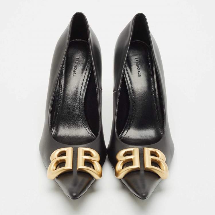 Pre Owned Balenciaga Black Leather Knife BB Pointed Toe Pumps Size 36