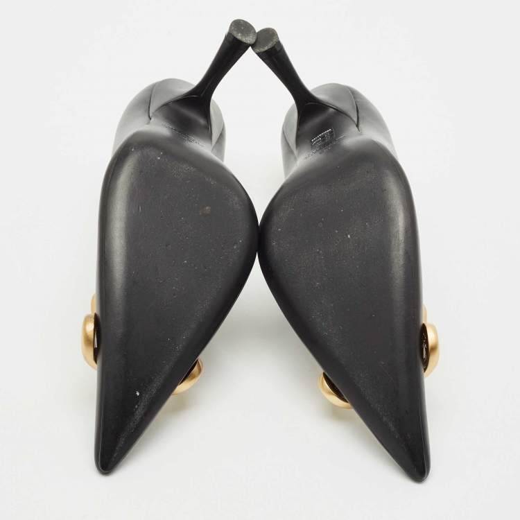 Pre Owned Balenciaga Black Leather Knife BB Pointed Toe Pumps Size 36