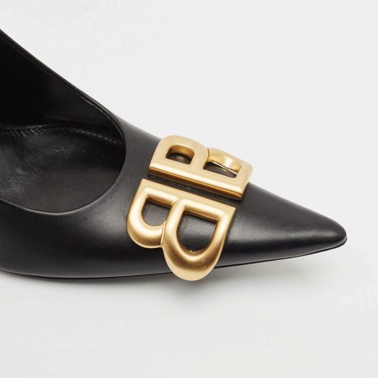 Pre Owned Balenciaga Black Leather Knife BB Pointed Toe Pumps Size 36