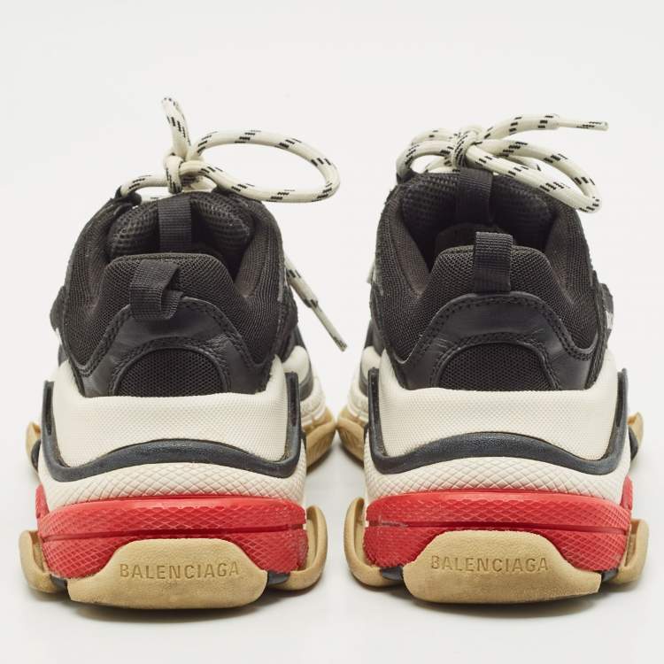 Pre Owned Balenciaga Black Leather and Mesh Triple S Sneakers Size 35