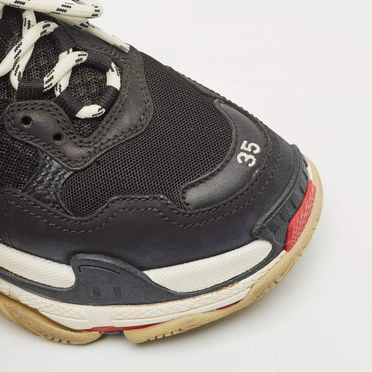 Pre Owned Balenciaga Black Leather and Mesh Triple S Sneakers Size 35