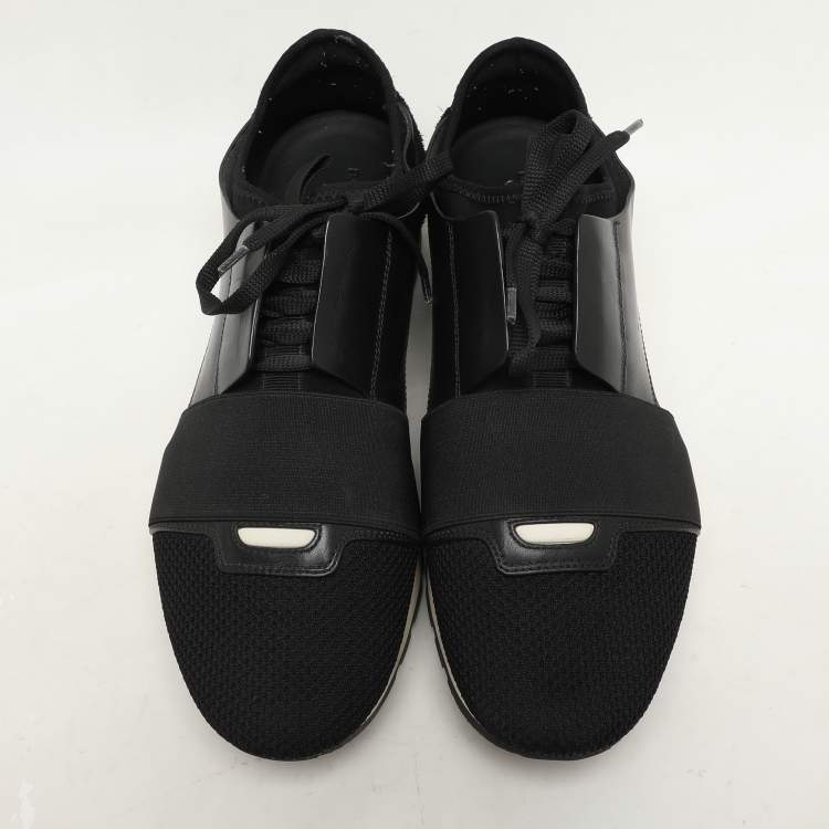 Pre Owned Balenciaga Black Mesh And Leather Race Runner Low Top Sneakers Size 41