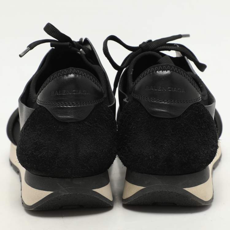 Pre Owned Balenciaga Black Mesh And Leather Race Runner Low Top Sneakers Size 41