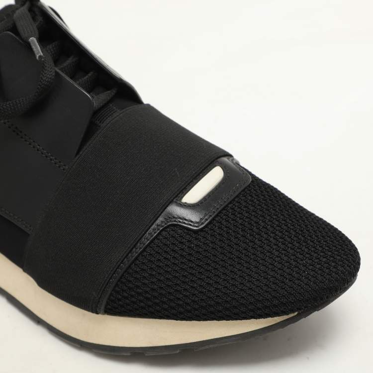 Pre Owned Balenciaga Black Mesh And Leather Race Runner Low Top Sneakers Size 41