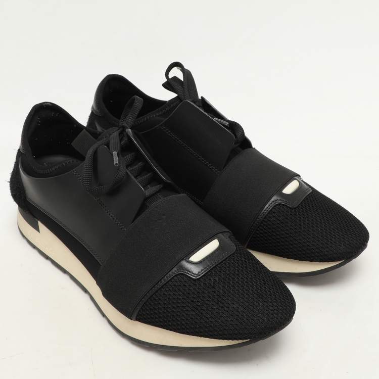 Pre Owned Balenciaga Black Mesh And Leather Race Runner Low Top Sneakers Size 41
