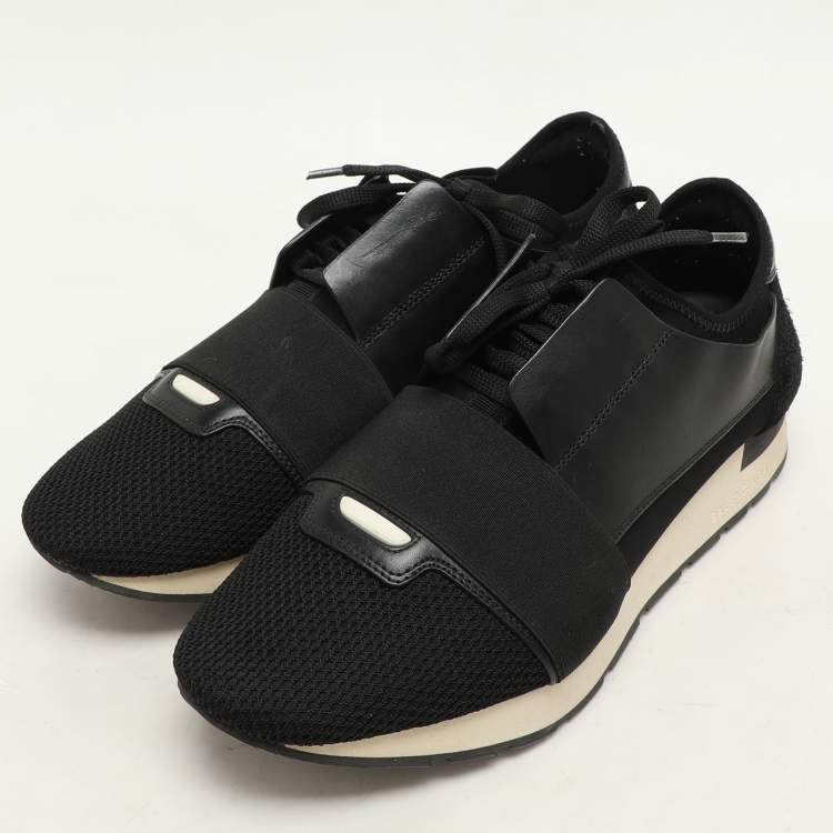 Pre Owned Balenciaga Black Mesh And Leather Race Runner Low Top Sneakers Size 41