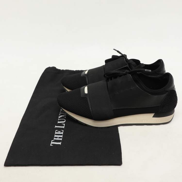 Pre Owned Balenciaga Black Mesh And Leather Race Runner Low Top Sneakers Size 41
