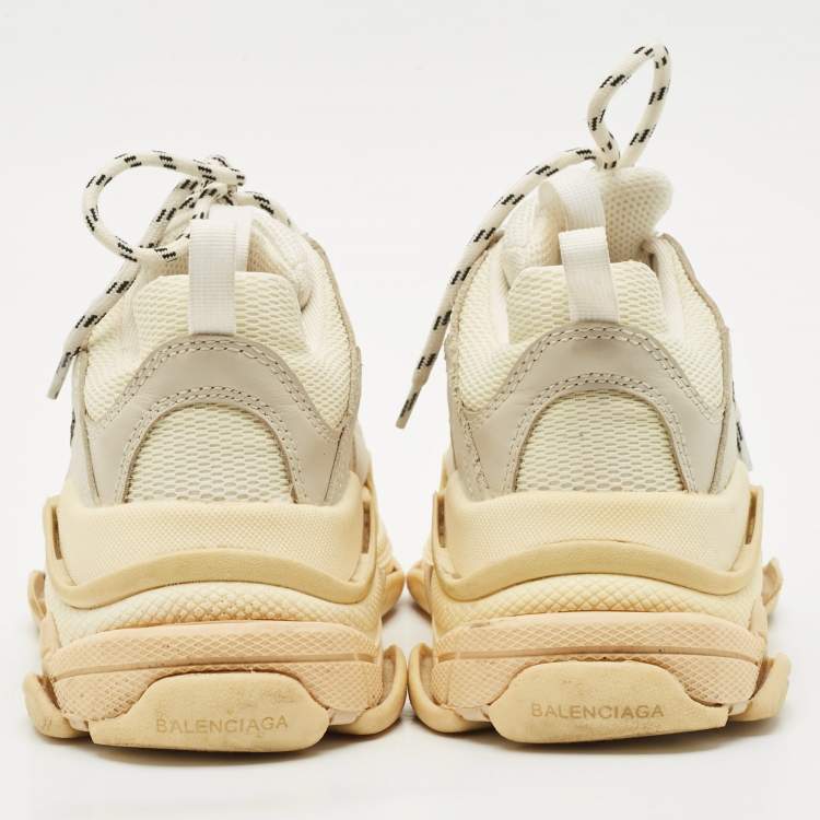 Pre Owned Balenciaga Beige Nubuck Leather and Mesh Triple S Sneakers Size 37
