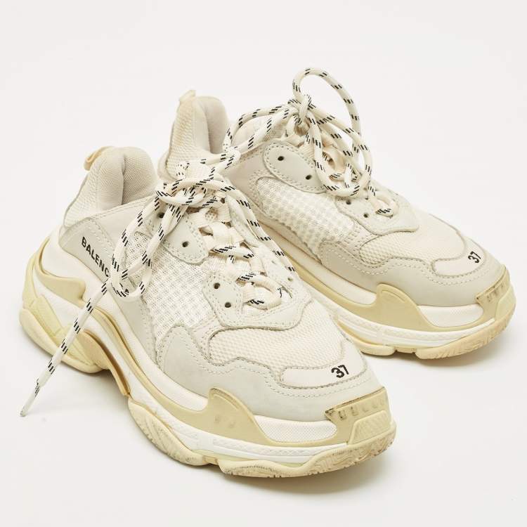 Pre Owned Balenciaga Grey Mesh and Nubuck Leather Triple S Clear Low Top Sneakers Size 37
