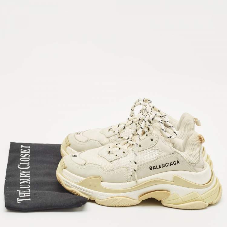 Pre Owned Balenciaga Grey Mesh and Nubuck Leather Triple S Clear Low Top Sneakers Size 37