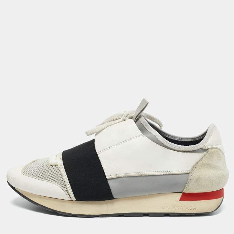 Pre Owned Balenciaga White Mesh and Leather Race Runner Sneakers Size 41