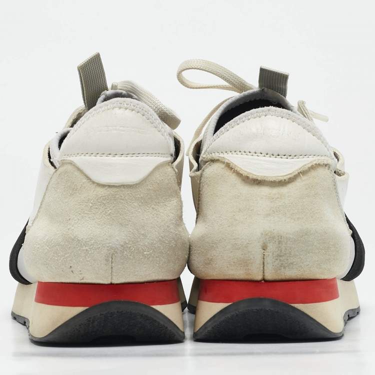 Pre Owned Balenciaga White Mesh and Leather Race Runner Sneakers Size 41