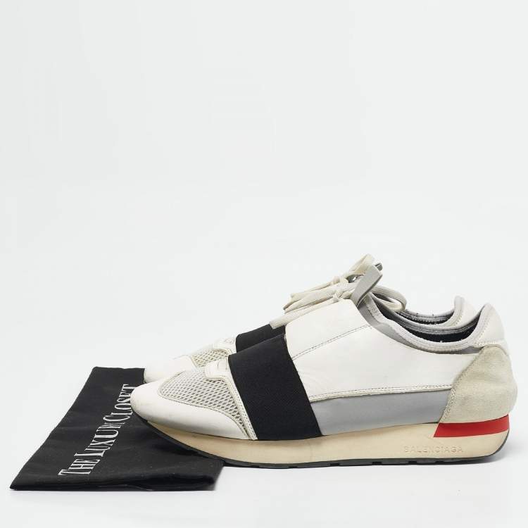 Pre Owned Balenciaga White Mesh and Leather Race Runner Sneakers Size 41