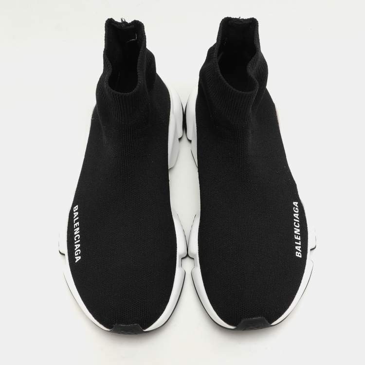 Pre Owned Balenciaga Black Knit Fabric Speed High Top Sneakers Size 36