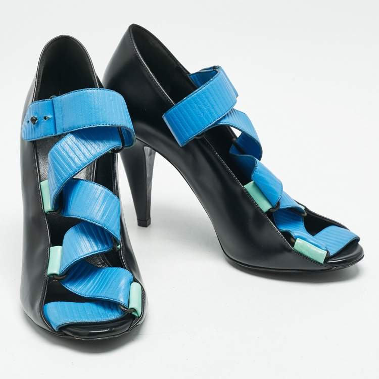 Pre Owned Balenciaga Multicolor Leather Thick Strap Pumps Size 39