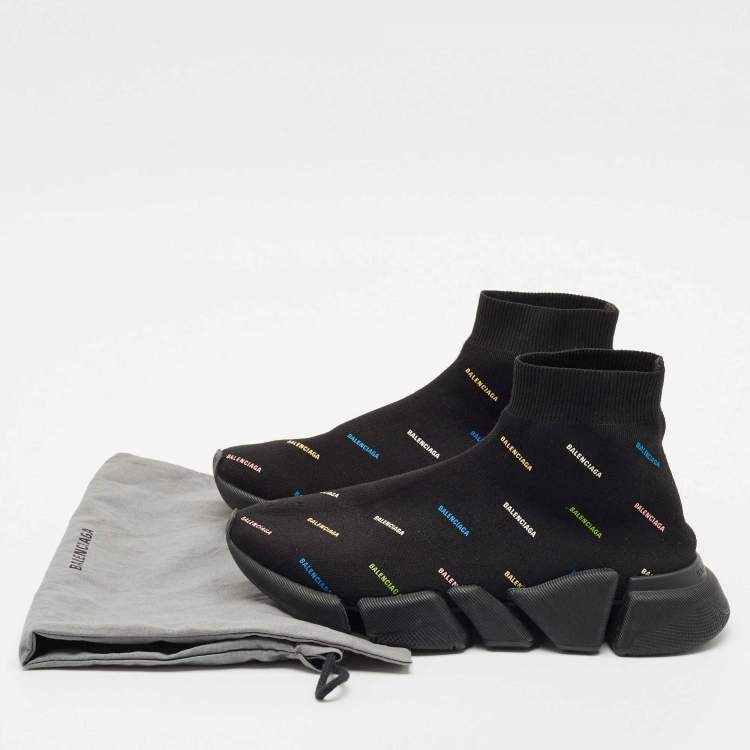 Pre Owned Balenciaga Black Knit Fabric Speed Trainer Sneakers Size 38