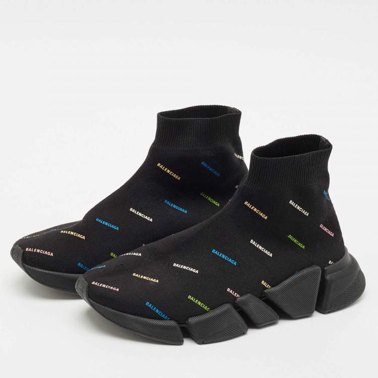 Pre Owned Balenciaga Black Knit Fabric Speed Trainer Sneakers Size 38