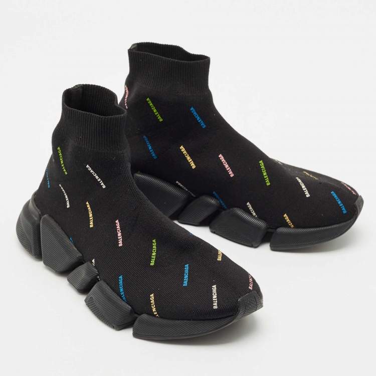 Pre Owned Balenciaga Black Knit Fabric Speed Trainer Sneakers Size 38