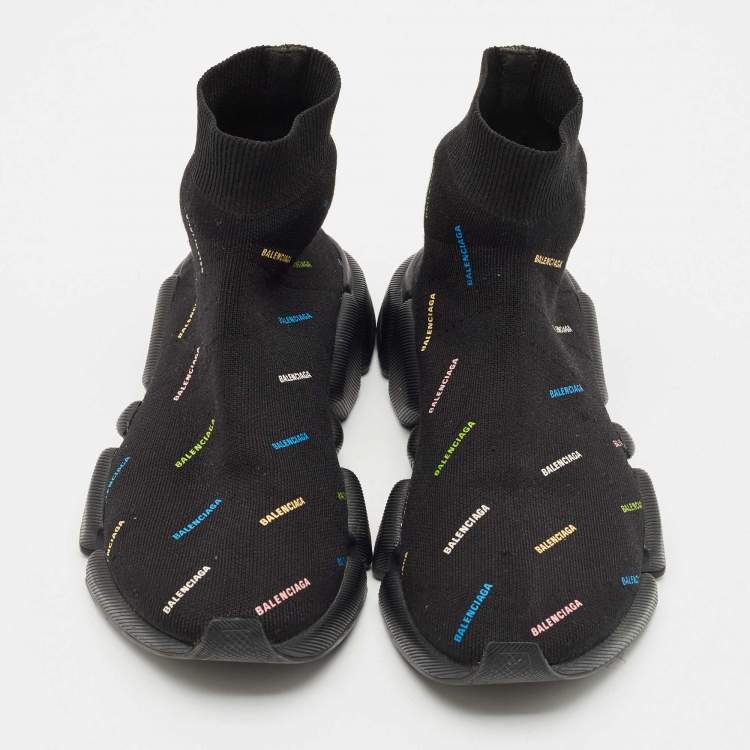 Pre Owned Balenciaga Black Knit Fabric Speed Trainer Sneakers Size 38