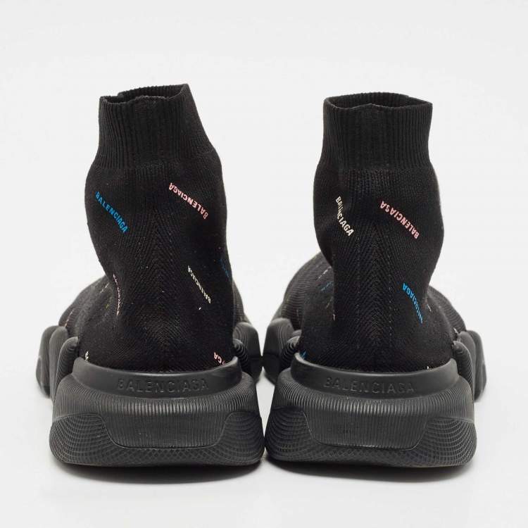 Pre Owned Balenciaga Black Knit Fabric Speed Trainer Sneakers Size 38
