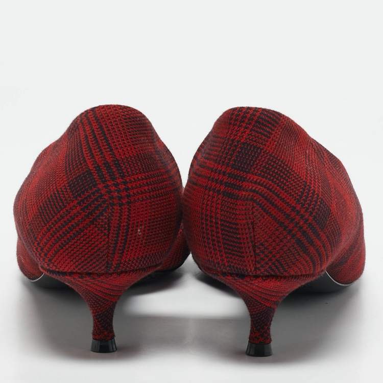 Pre Owned Balenciaga Red/Black Checked Fabric Knife Pointed Toe D'orsay Pumps Size 41
