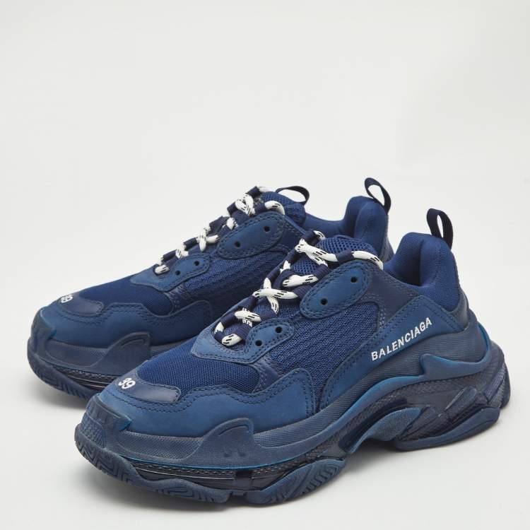 Pre Owned Balenciaga Blue Leather and Mesh Triple S Clear Sneakers Size 39