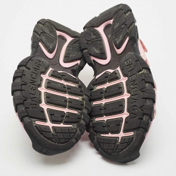 Pre Owned Balenciaga Pink/Black Rubber and Faux Leather Track Sandals Size 36