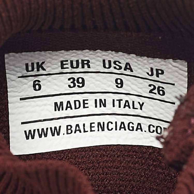 Pre Owned Balenciaga Burgundy Knit Fabric Speed Trainer Slip On Sneakers Size 39
